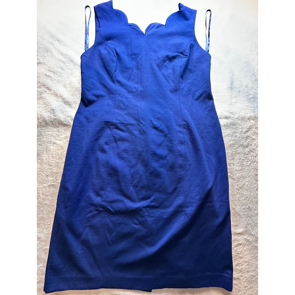 Talbots Womens Royal Blue Scalloped Neck Sheath Dress Sleeveless Size 14 NWT -8